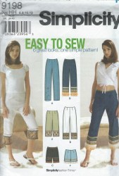 9198 EZ LO RISE SEMI FIT PANTS SHORTS 6 LENGTHS PATTERN 6-20